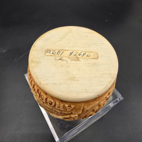 Vintage Argentine Hand-Carved Decorative Vessel Western Metal Interior HS121 - Picture 7 of 8